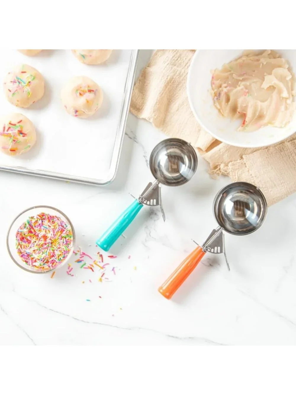Stainless Steel Portion Scoop with Trigger Release - 6.5 oz, Teal Handle for